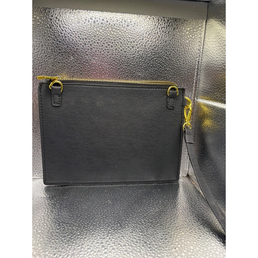 Joy Black Saffiano Leather Wristlet Clutch Gold‎ Hardware Zip Top Bag